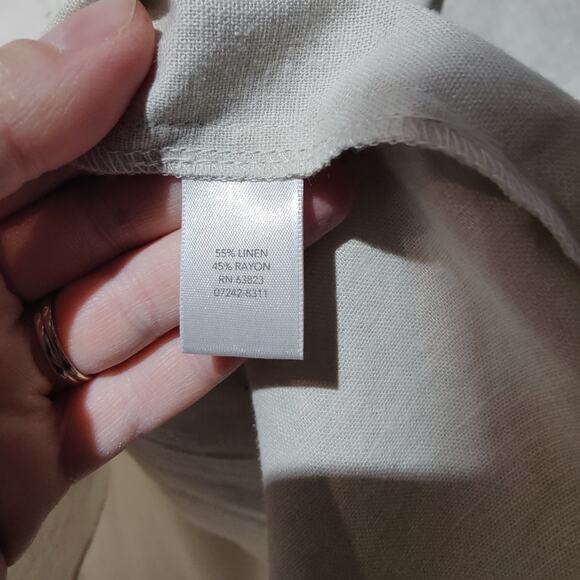 CJ Banks Women's Plus Sz 3X Oatmeal Tan Linen Short Sleeve Button Front Shirt - Picture 5 of 6